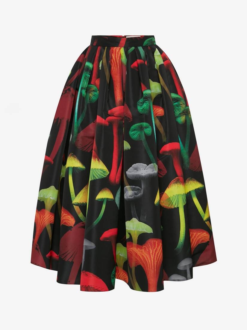 Women's Psychedelic Mushroom Gathered Skirt in Black/multicolour - 1