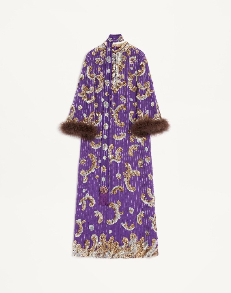 EMBROIDERED CHIFFON DRESS WITH FEATHERS 1