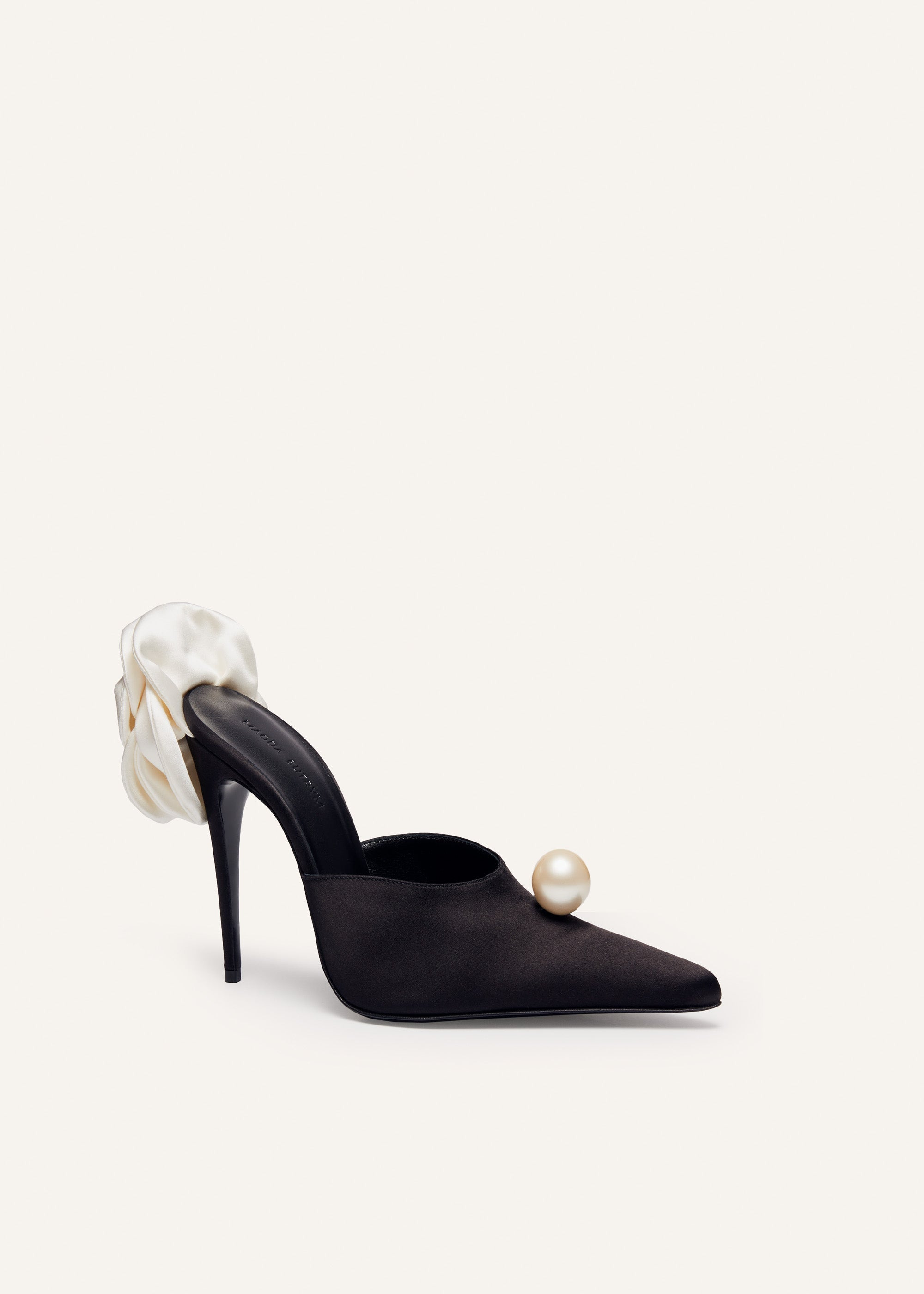 Pointed flower mules in black satin - 2