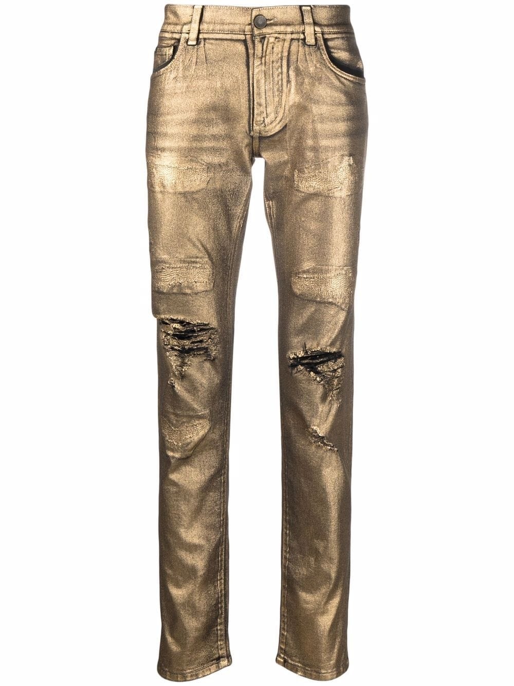 metallic-finish distressed trousers - 1