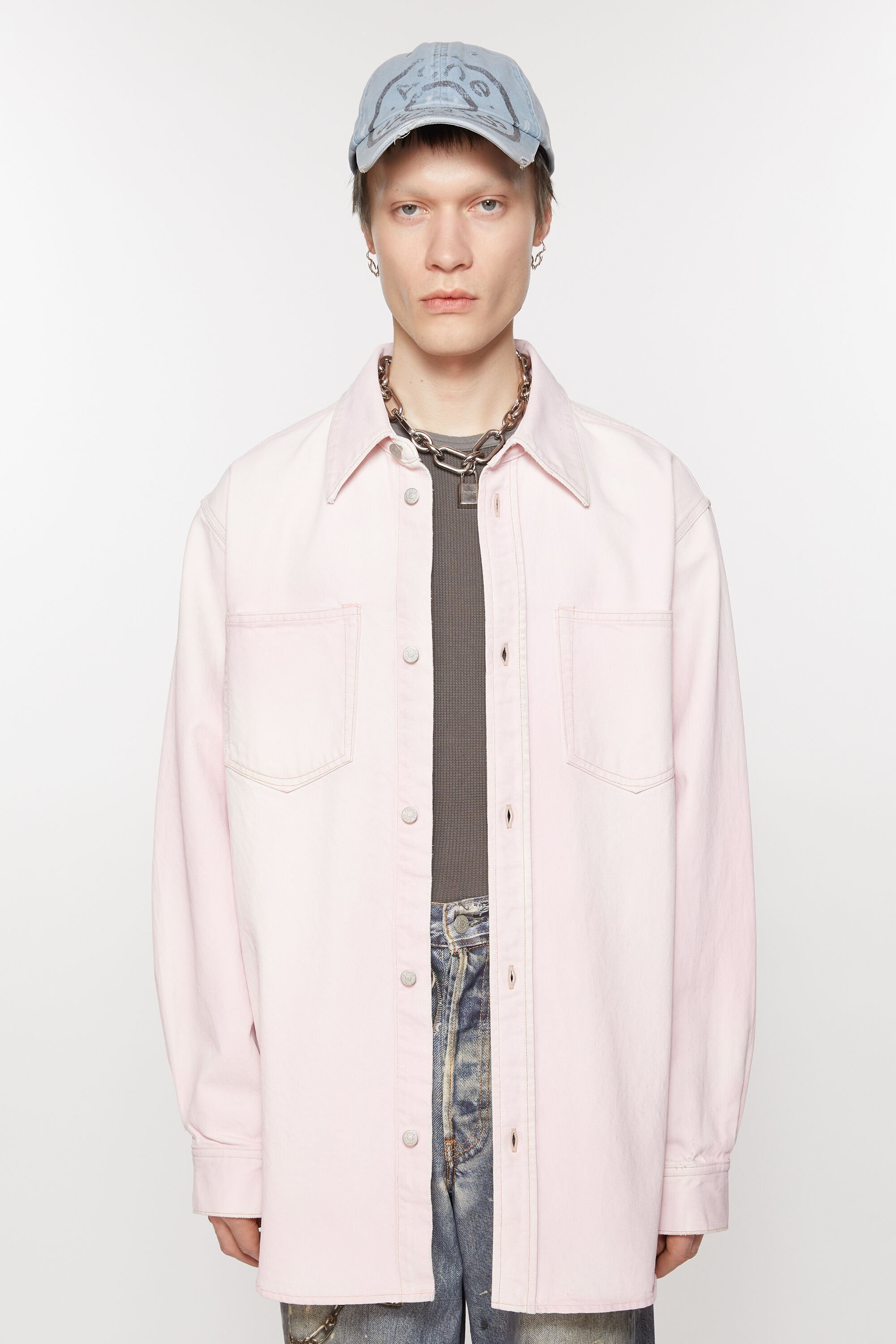 Denim button-up shirt - Relaxed fit - Pale Pink - 2