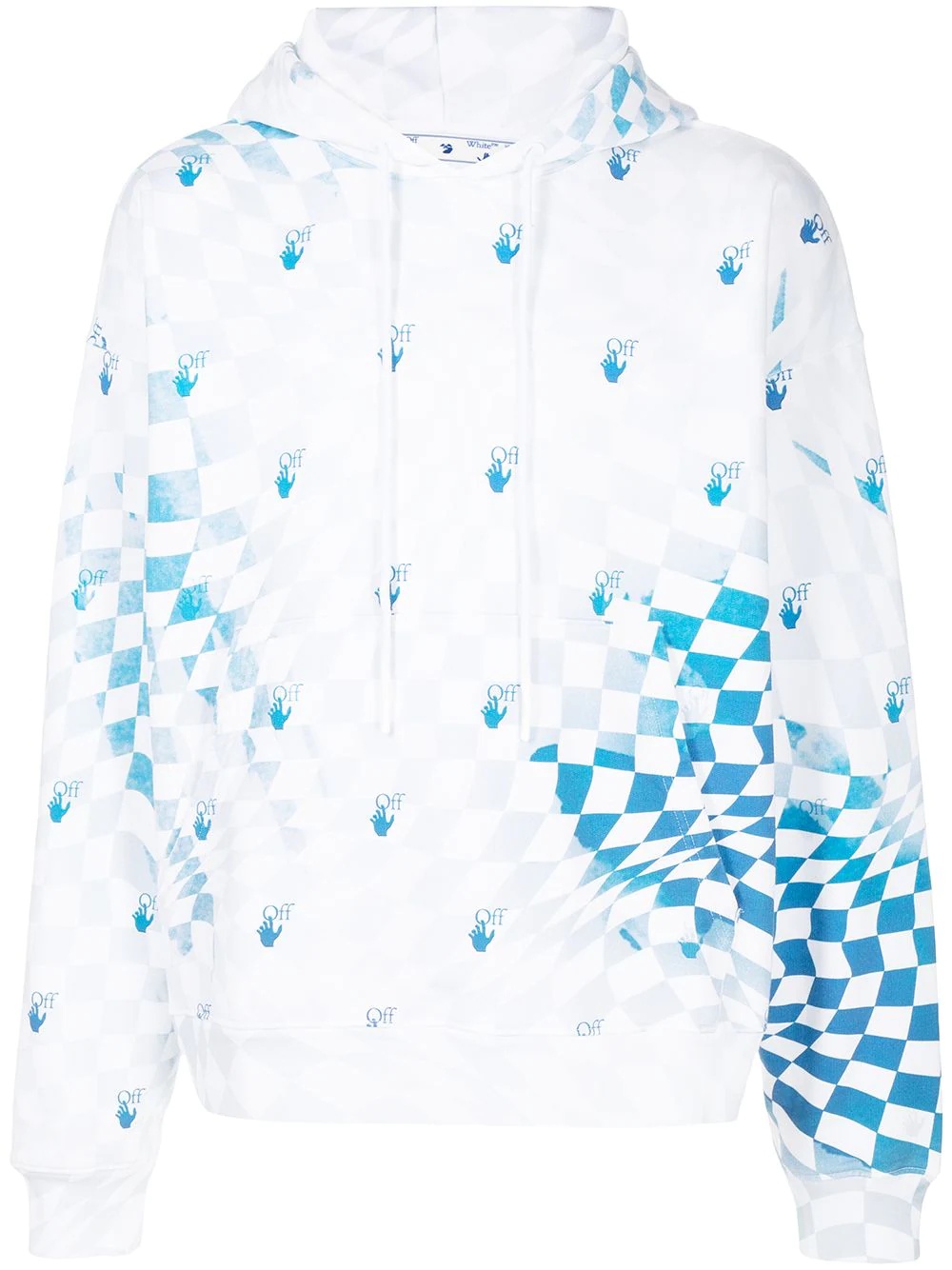 checkerboard-print logo-print cotton hoodie - 1