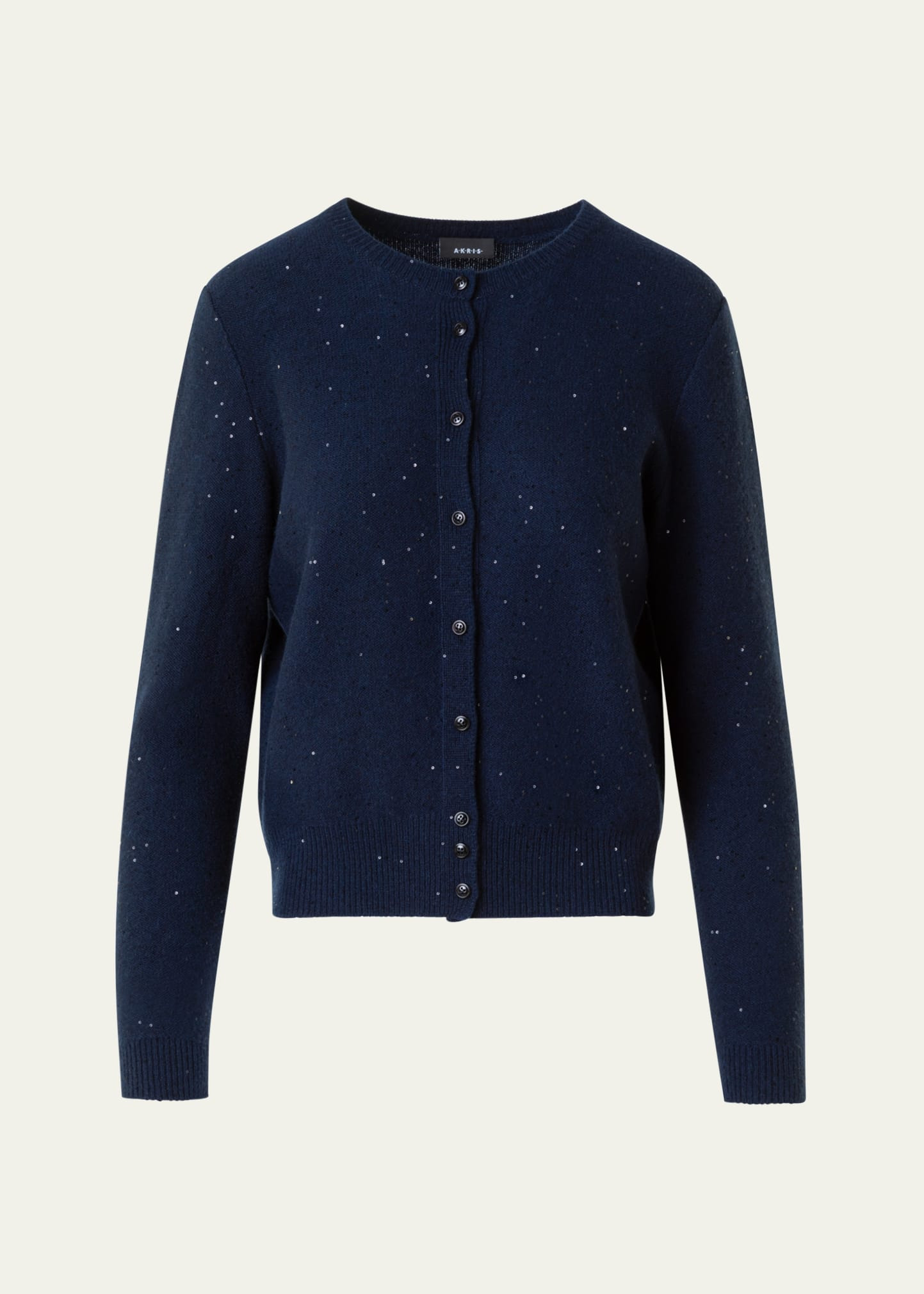 Paillette Wool-Cashmere Knit Crewneck Cardigan - 1