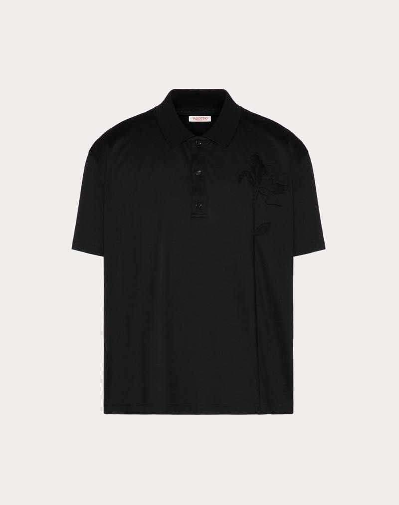 MERCERIZED COTTON POLO WITH FLOWER EMBROIDERY - 1