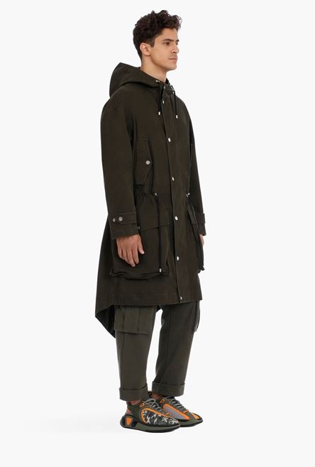 Khaki cotton hooded parka - 6