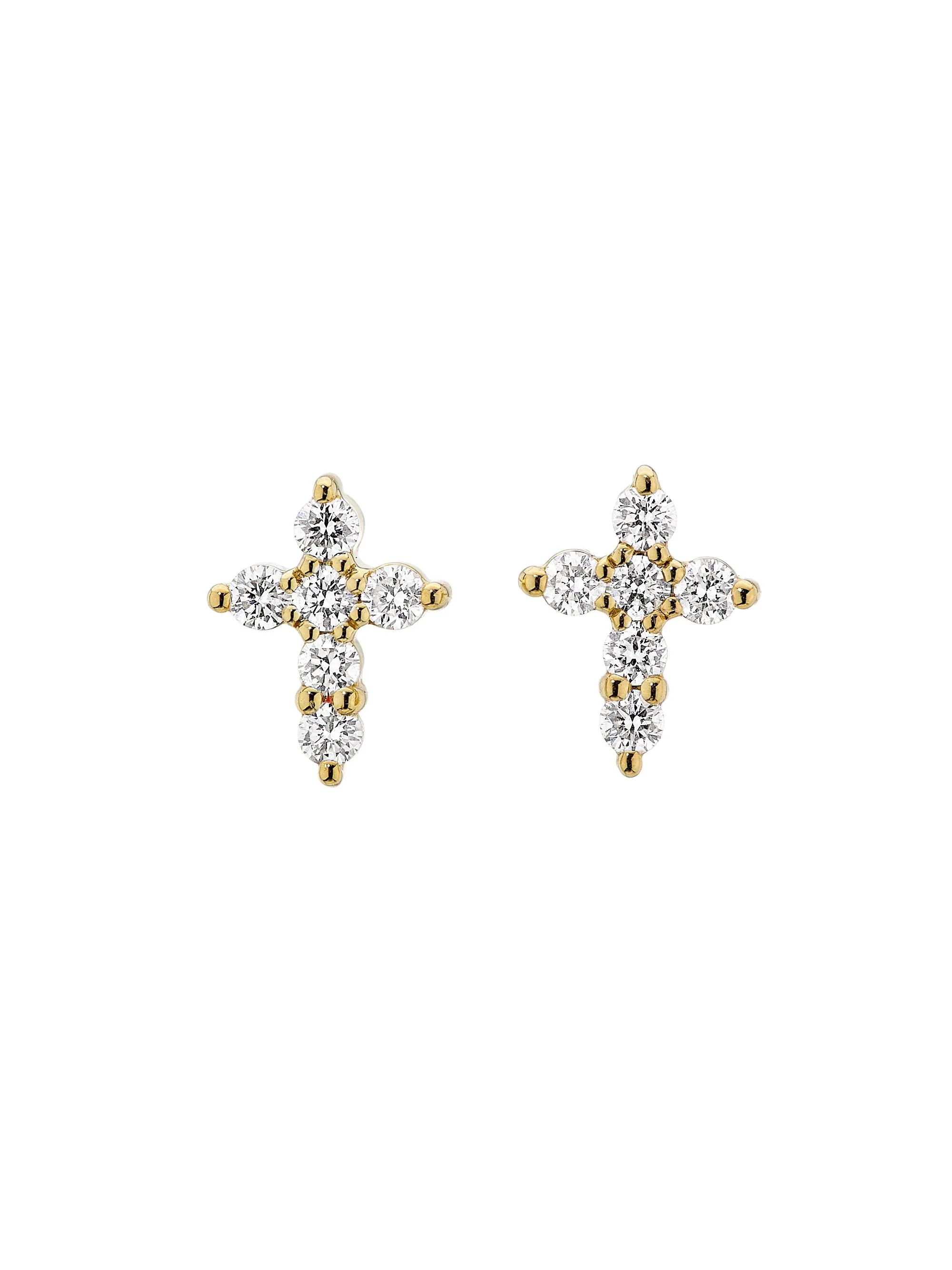 Women's Tiny Treasures 18K Gold & 0.24 TCW Diamond Cross Stud Earrings - Yellow Gold - 1