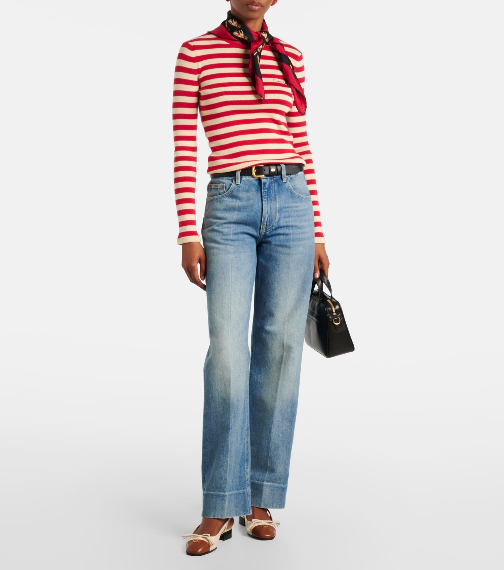 Striped ribbed-knit cotton sweater - 2