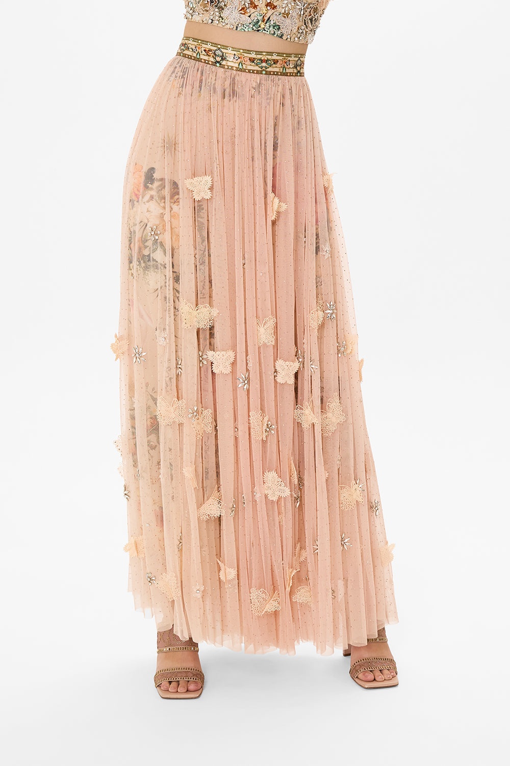 LONG TULLE SKIRT WITH 3D LACE & FLOWERS - 5