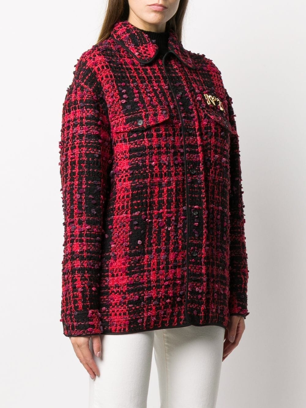 check-pattern tweed jacket - 3