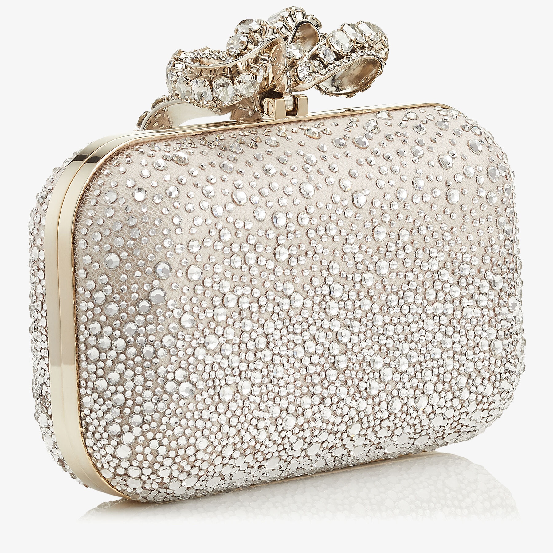 Cloud
Ballet Pink Sprinkled Crystals on Mesh Clutch Bag with Crystal Bow Clasp - 5
