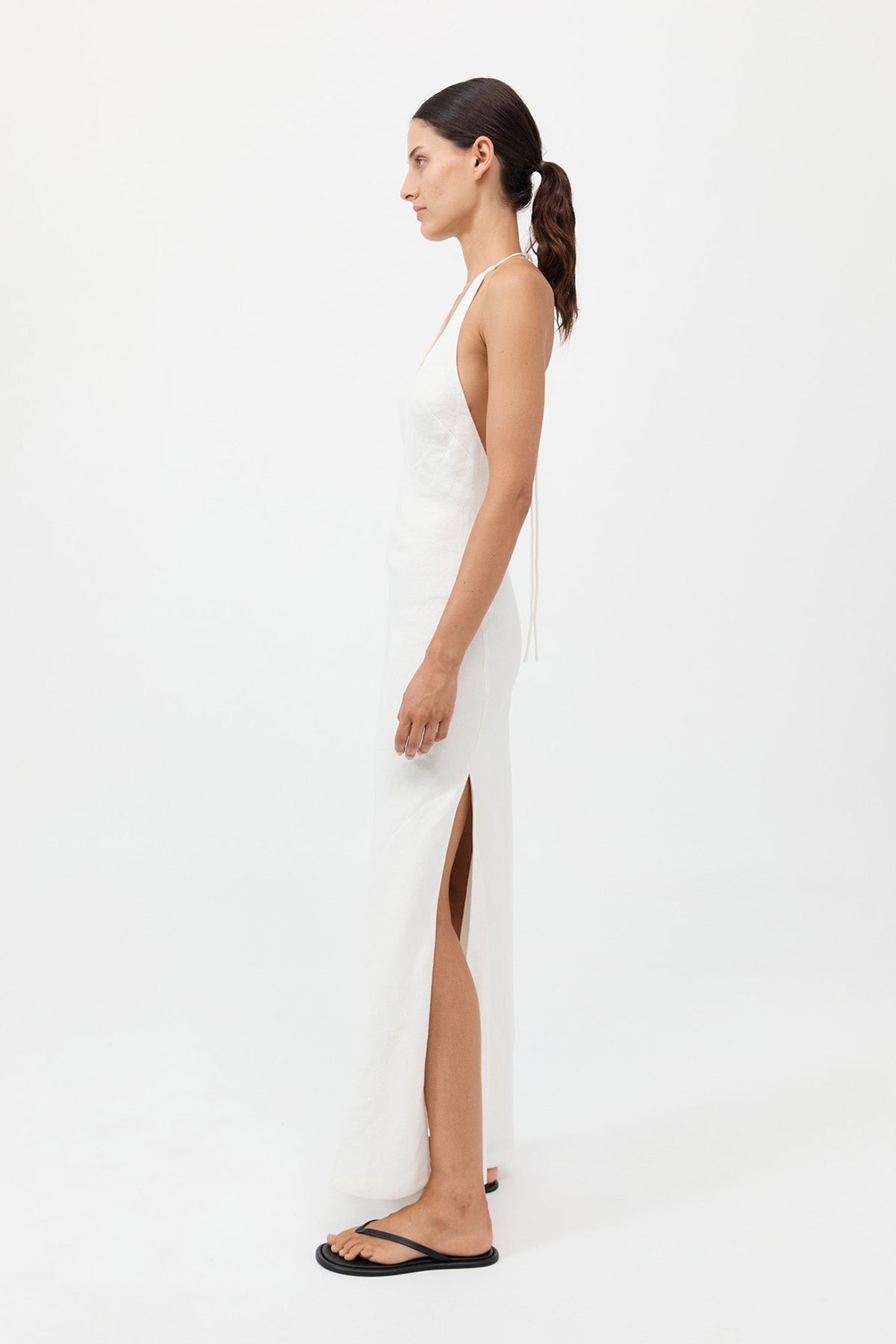 Linen Bias Halter Dress - Ivory - 4
