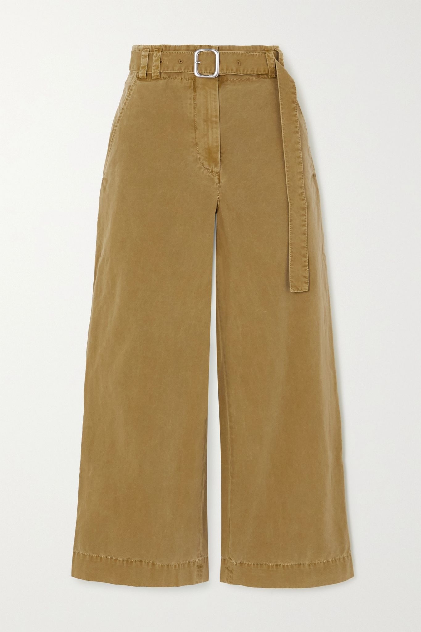 Belted washed cotton-canvas wide-leg pants - 1