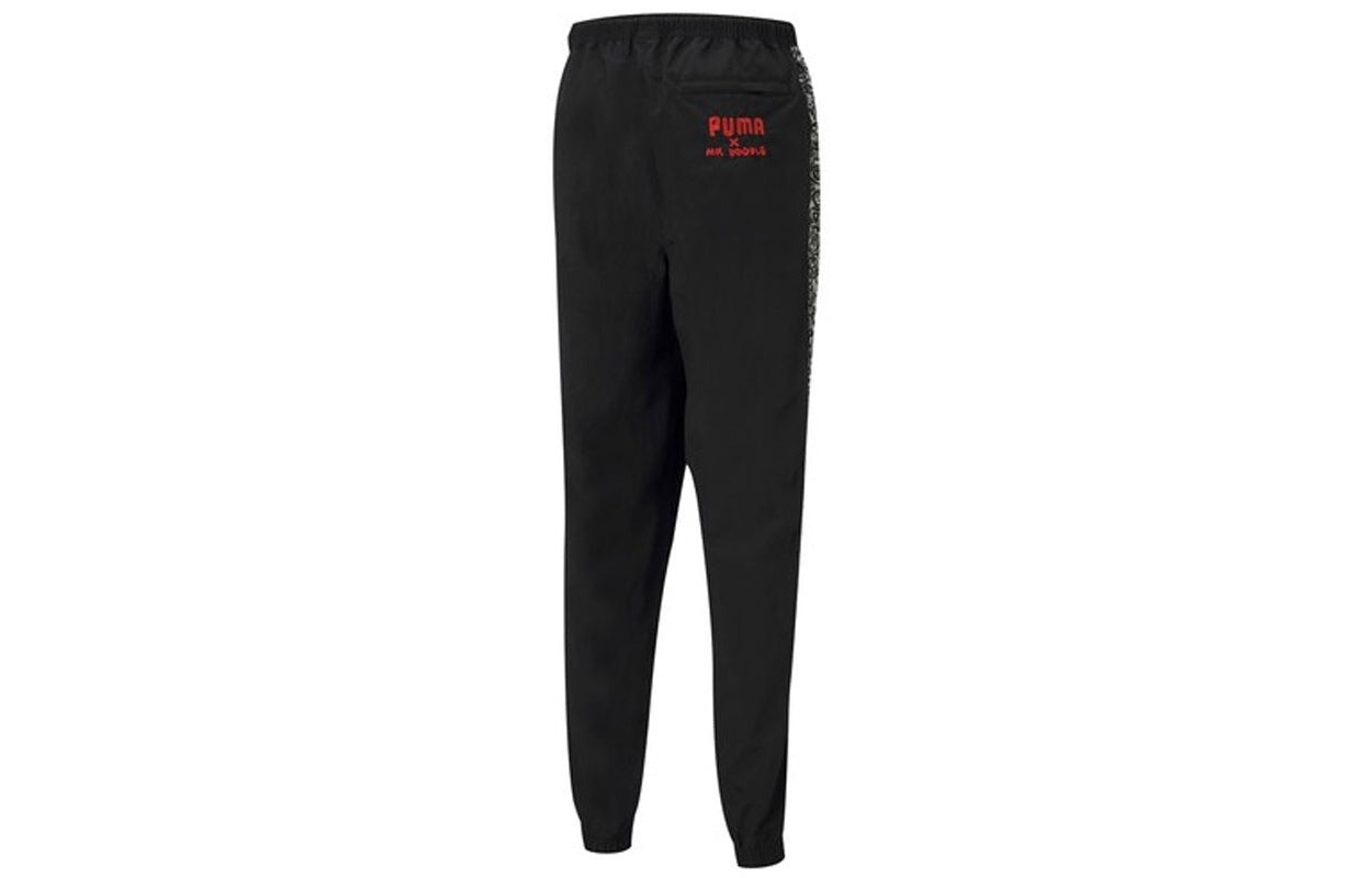 PUMA x Mr Doodle Crossover Sports Graffiti Drawstring Woven Long Pants Black 598684-01 - 2