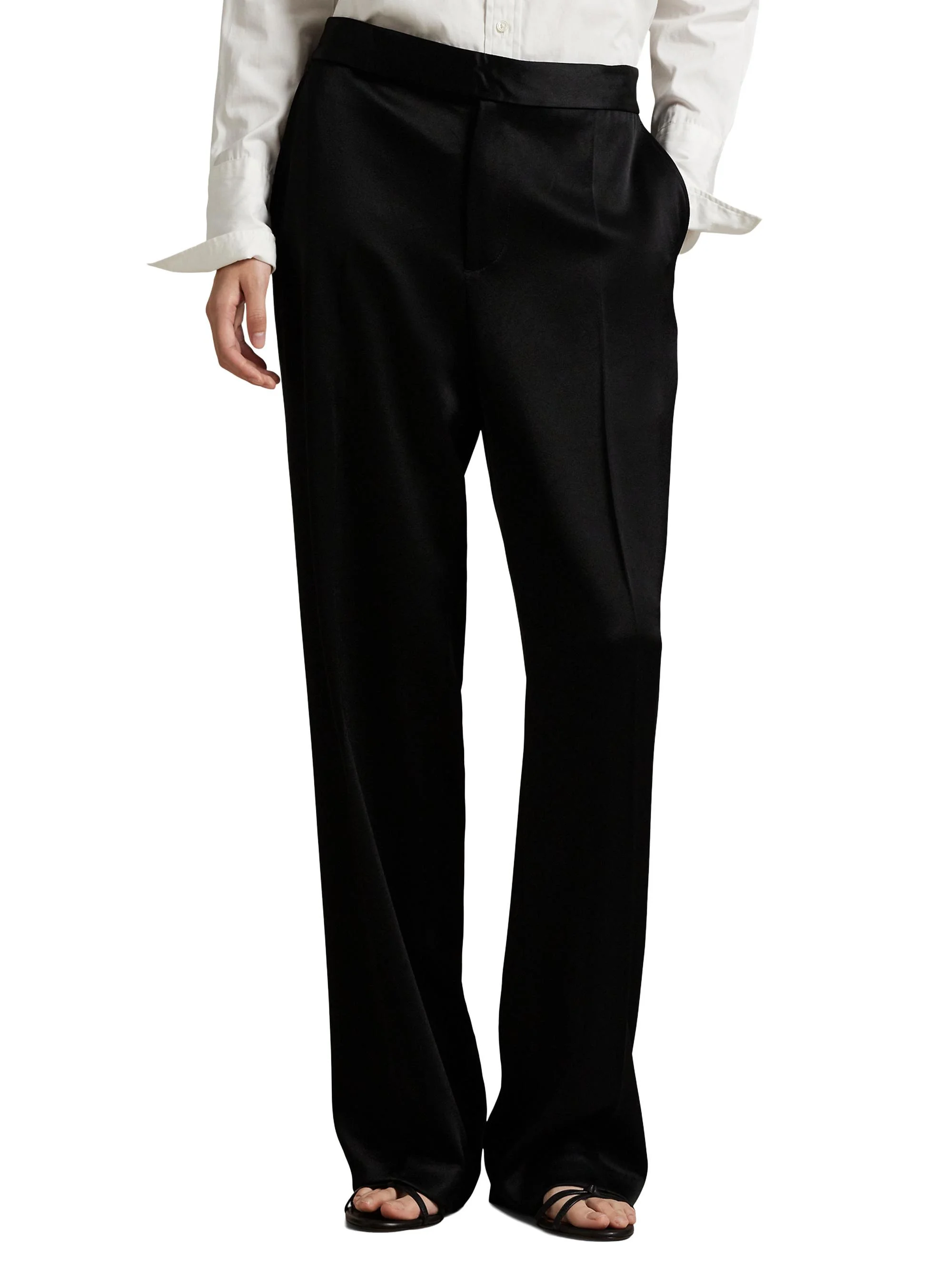 Women's Crepe-Back Satin Straight-Fit Pants - Polo Black - 1
