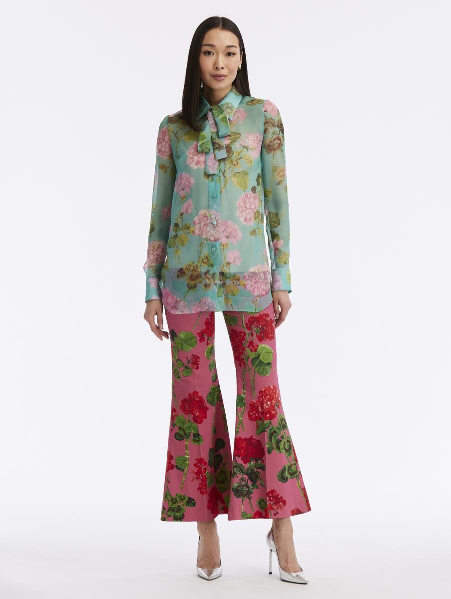 GERANIUM TIE-NECK CHIFFON BLOUSE - 2