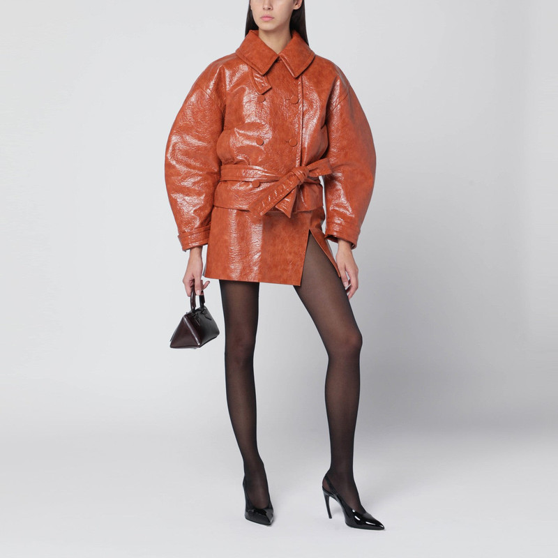 THE ANDAMANE Leather-effect mini skirt in tan outlook