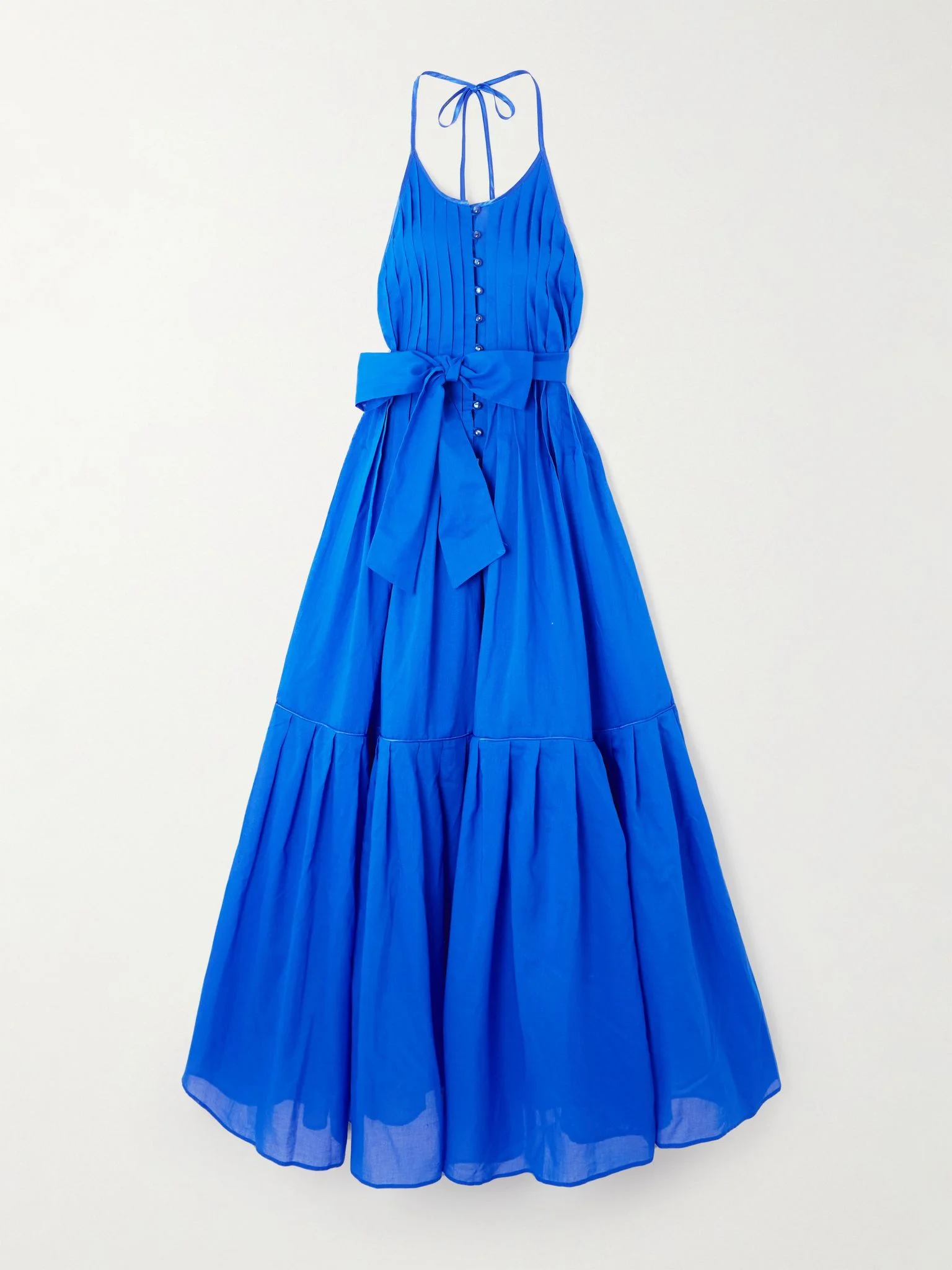 Patmos belted tiered cotton-poplin halterneck maxi dress Blue - 1