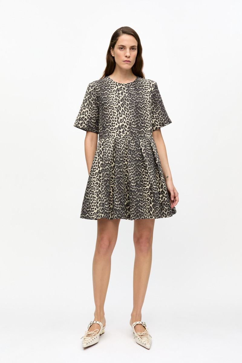 GANNI LEOPARD COTTON TWEED MINI DRESS outlook