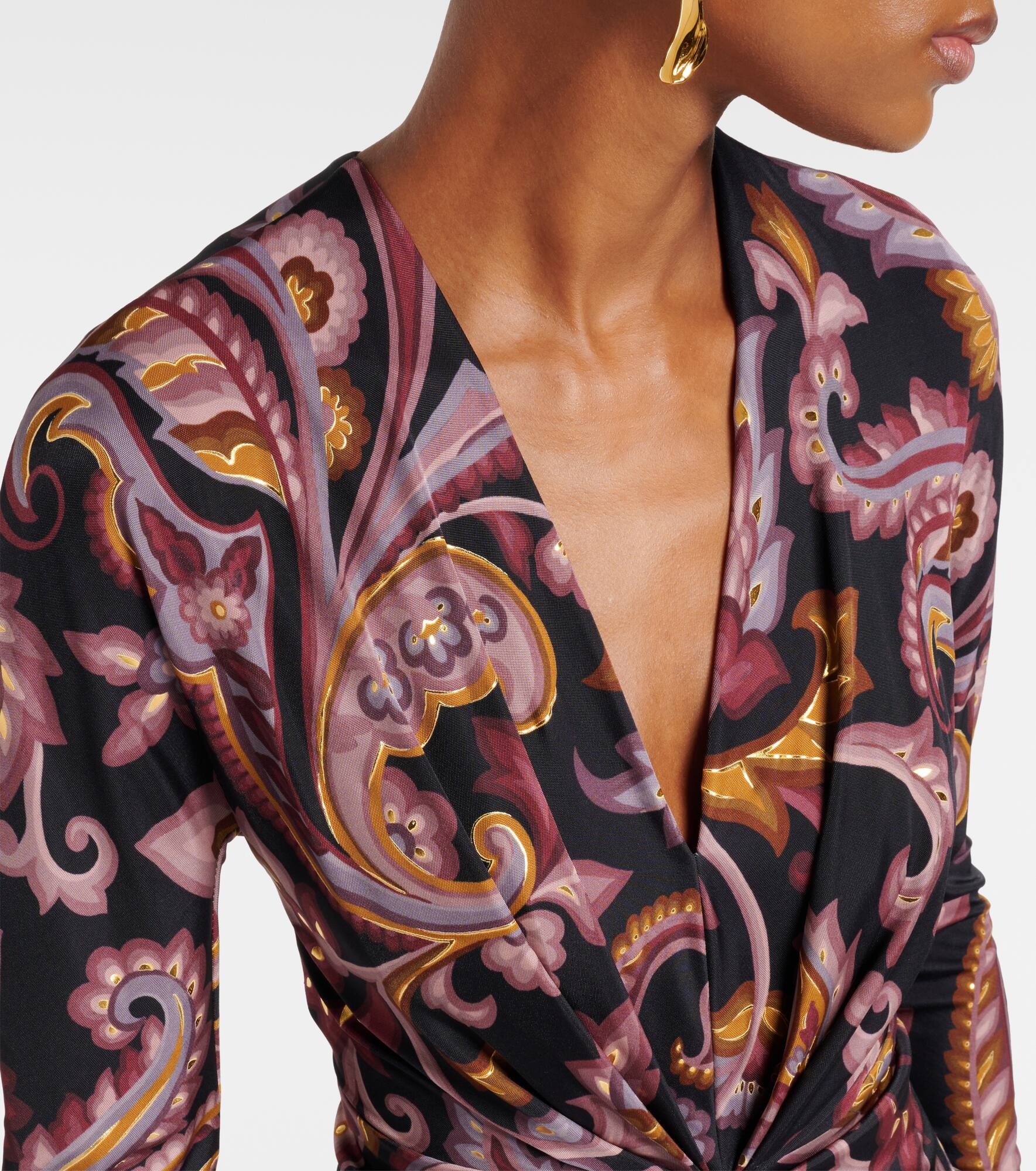 Paisley gathered midi dress - 4
