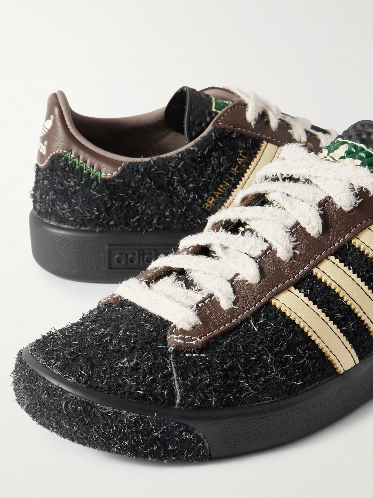 + Brain Dead Forest Hills Leather-Trimmed Textured-Suede Sneakers Black - 5