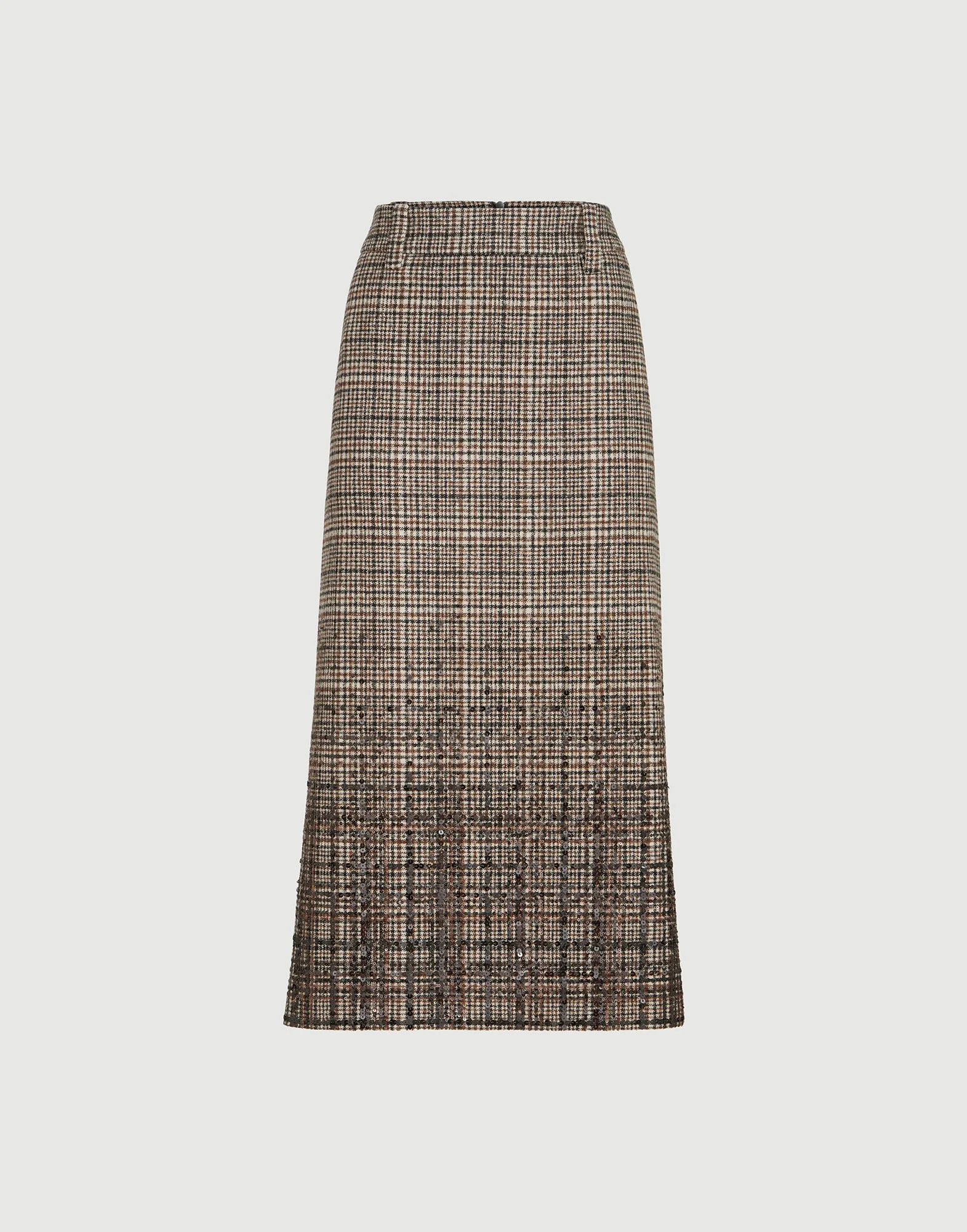 Checked alpaca and wool pencil skirt with dazzling degradé embroidery - 1