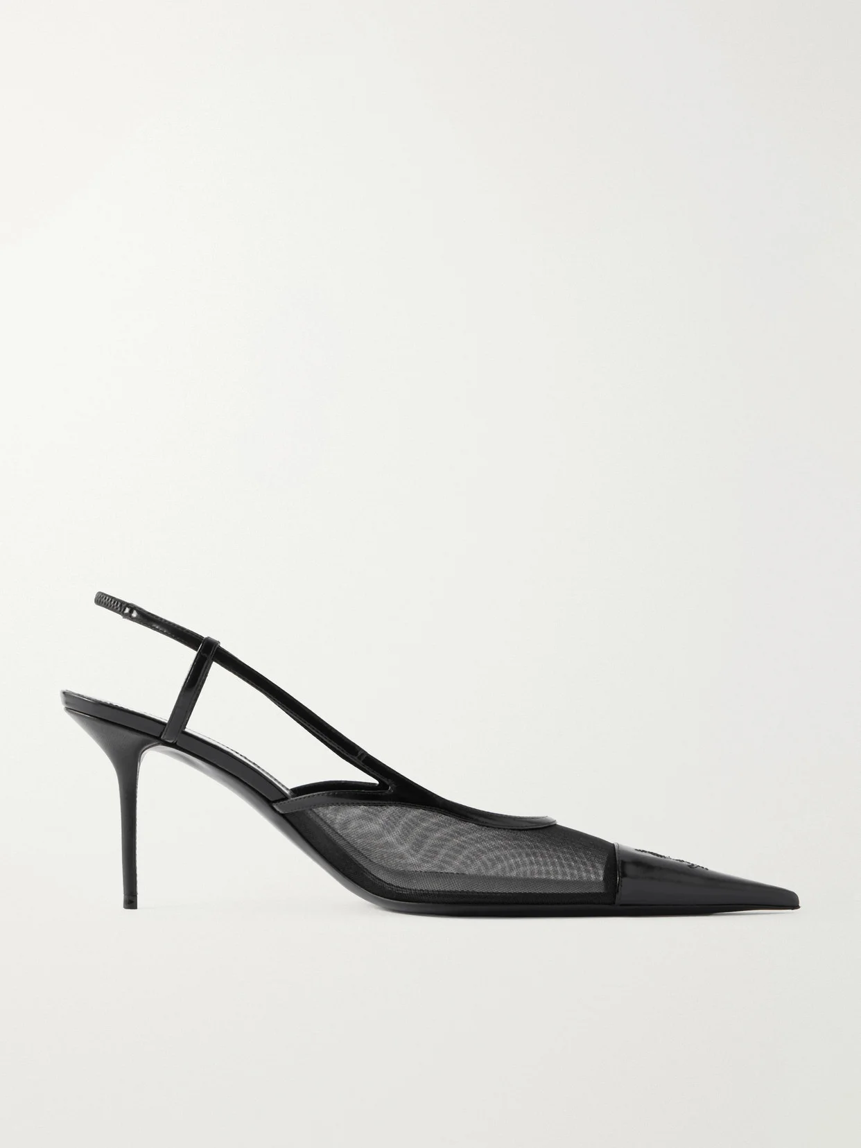 Renée Embroidered Patent Leather-trimmed Mesh Slingback Pumps - 1