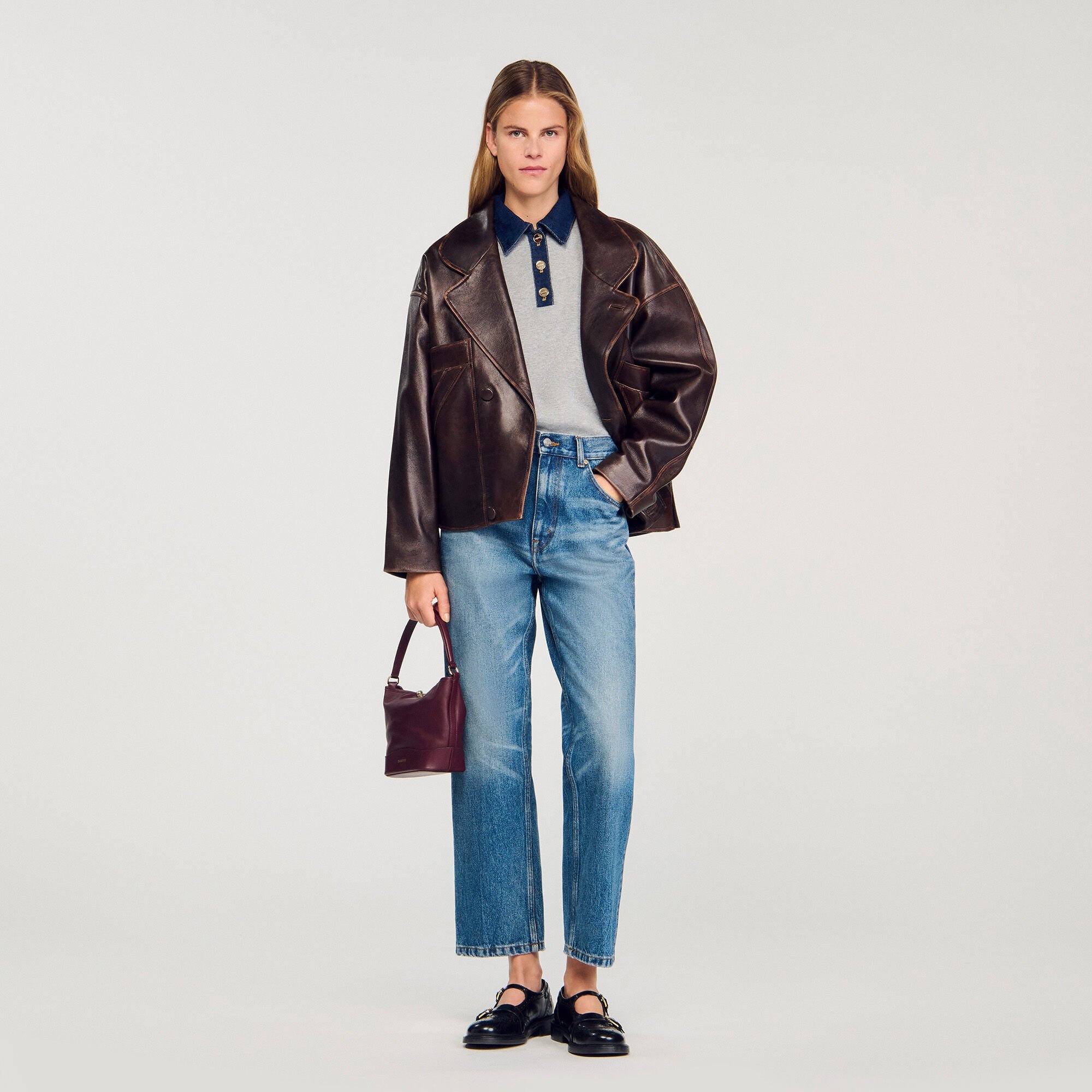 SWEATER WITH DENIM COLLAR - 6