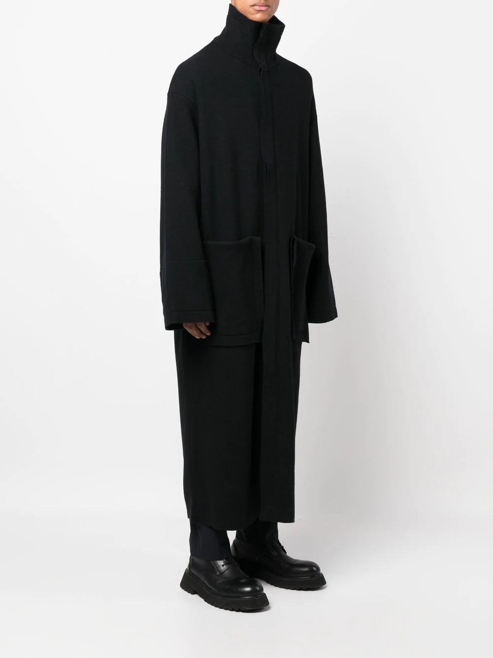 oversized-pocket long wool coat - 3