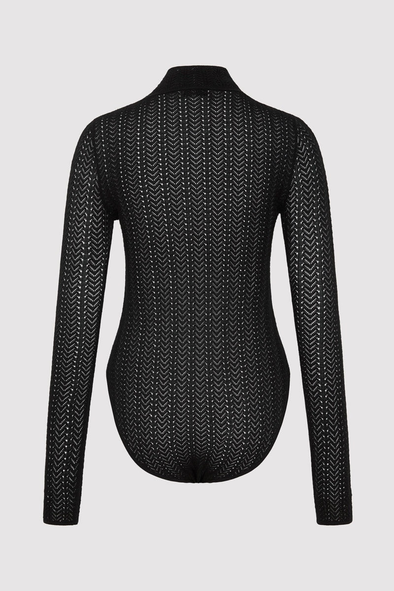 ST. AGNI Textured Knit Bodysuit - Black outlook
