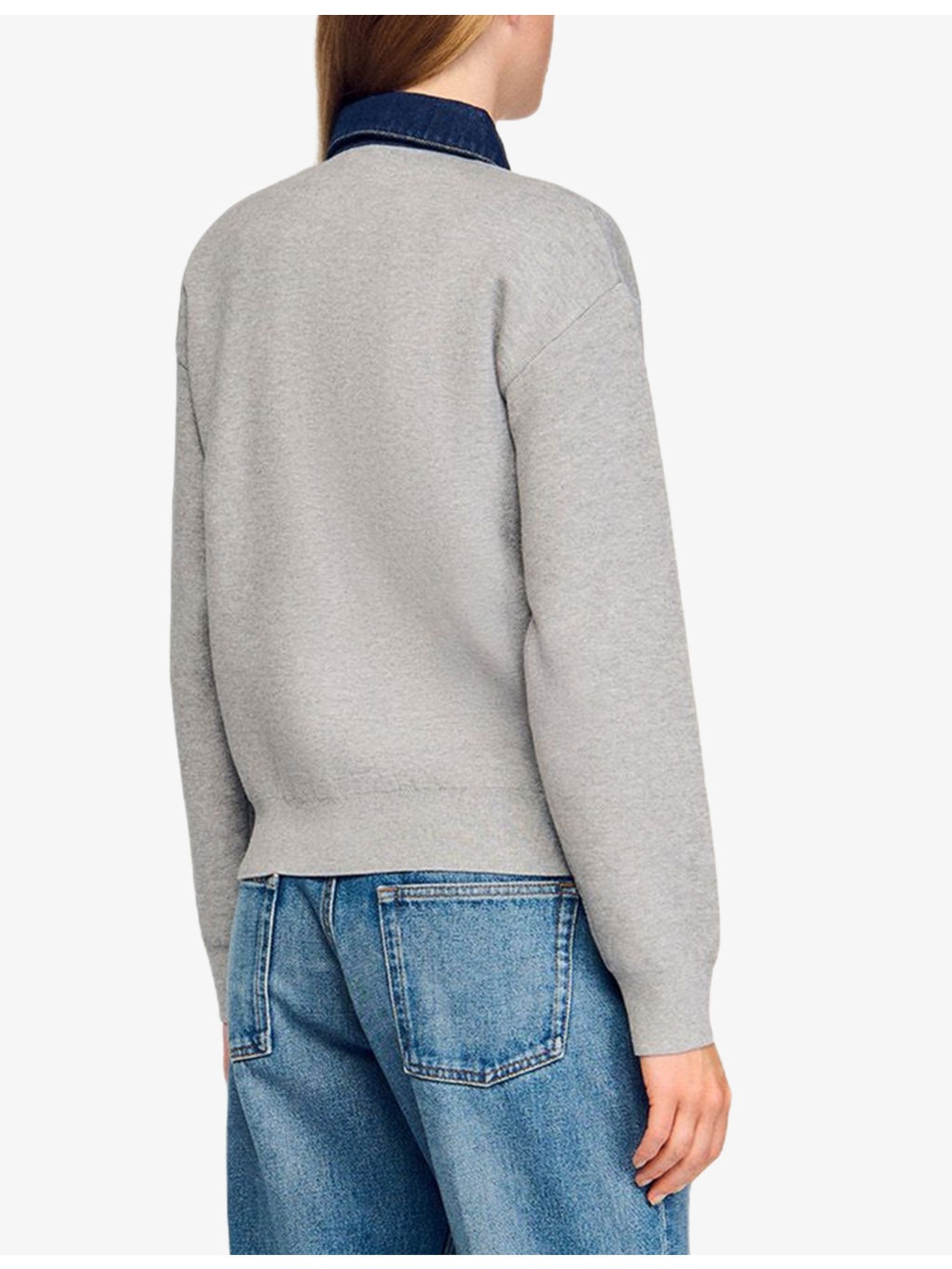 Denim button-down polo-collar knitted jumper - 4