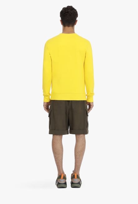 Yellow cotton sweatshirt with multicolor Balmain Paris logo print - 3