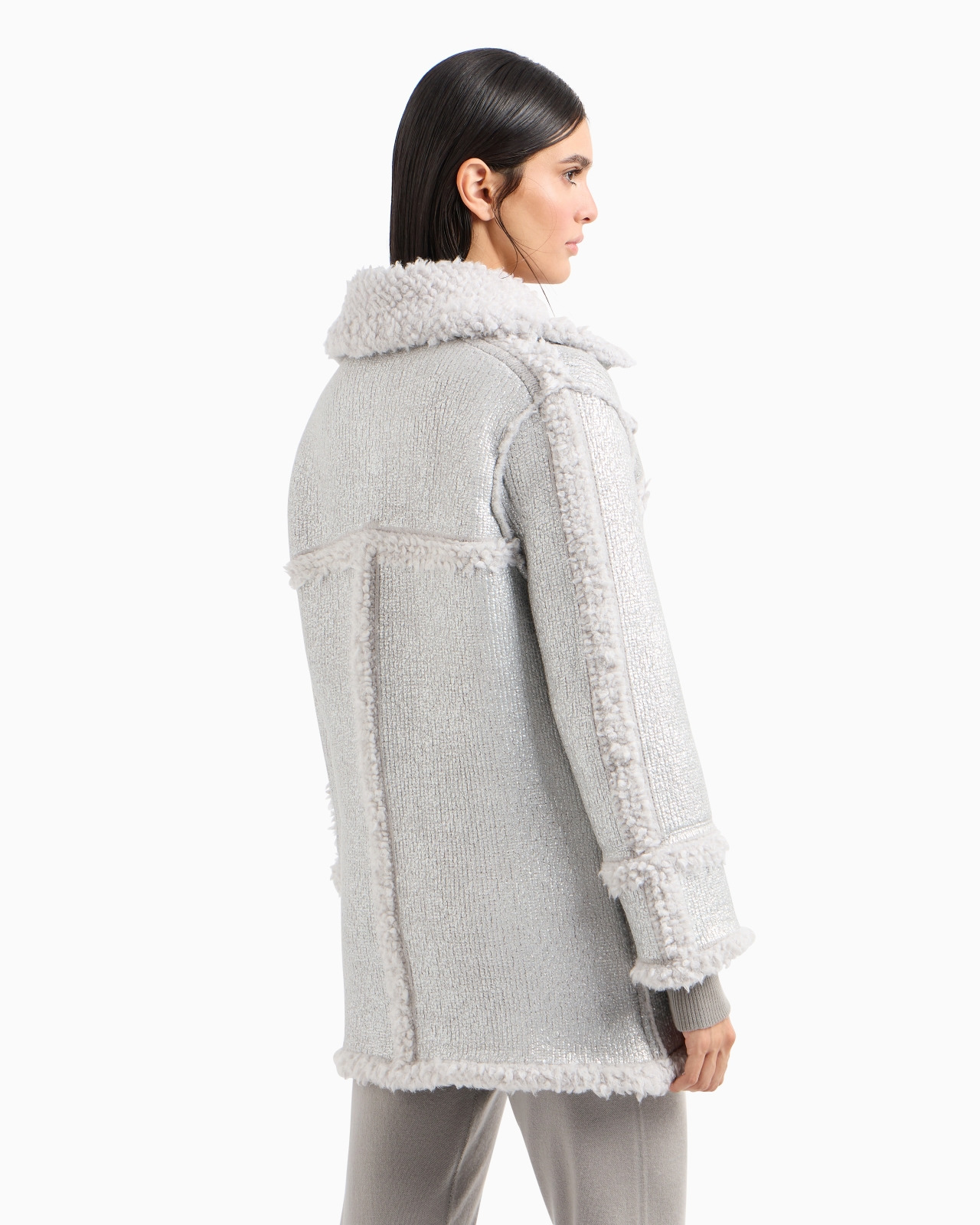 GIORGIO ARMANI NEVE PEA COAT IN A LAMINATED CASHMERE, ALPACA AND SILK BLEND - 3