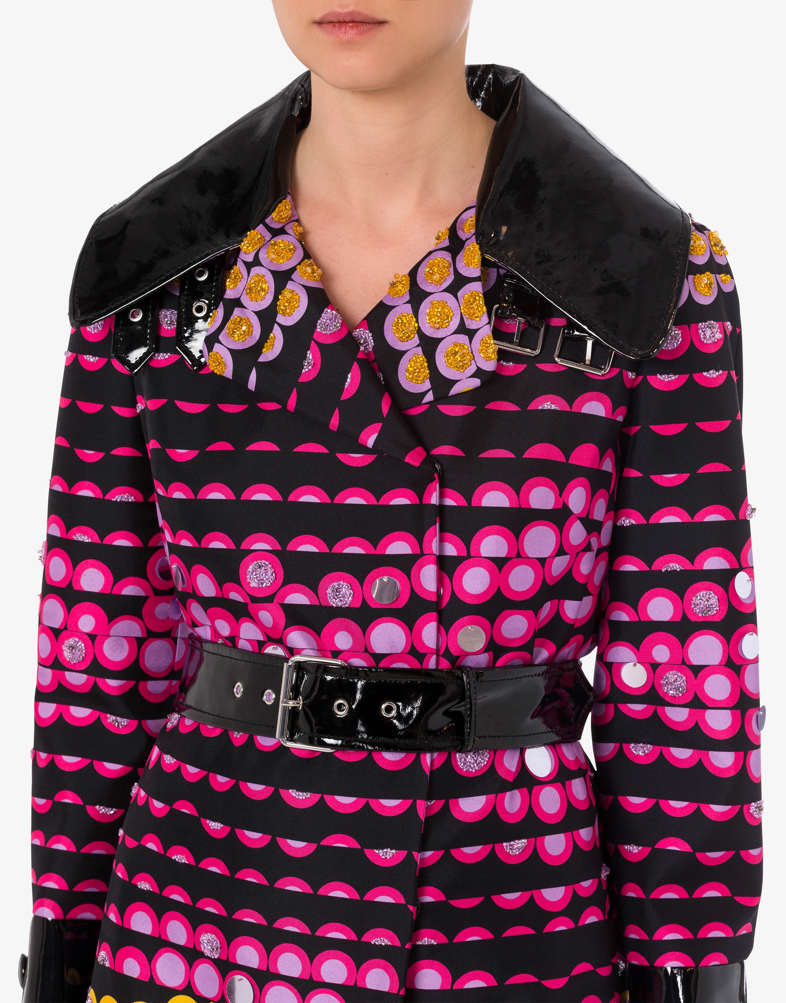 EMBROIDERED POLKA DOTS SILK TWILL TRENCH COAT - 4