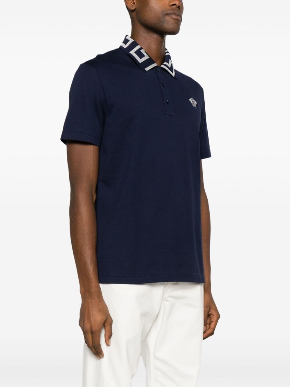 Greca-collar cotton polo shirt - 3