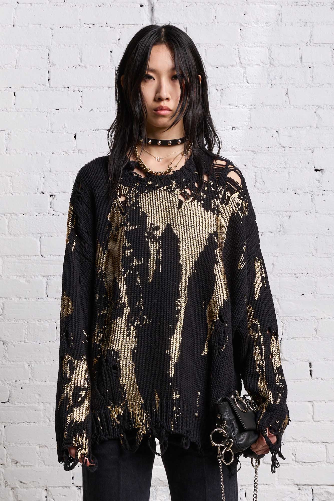 OVERSIZED SWEATER - GOLD SPLATTERED BLACK - 4