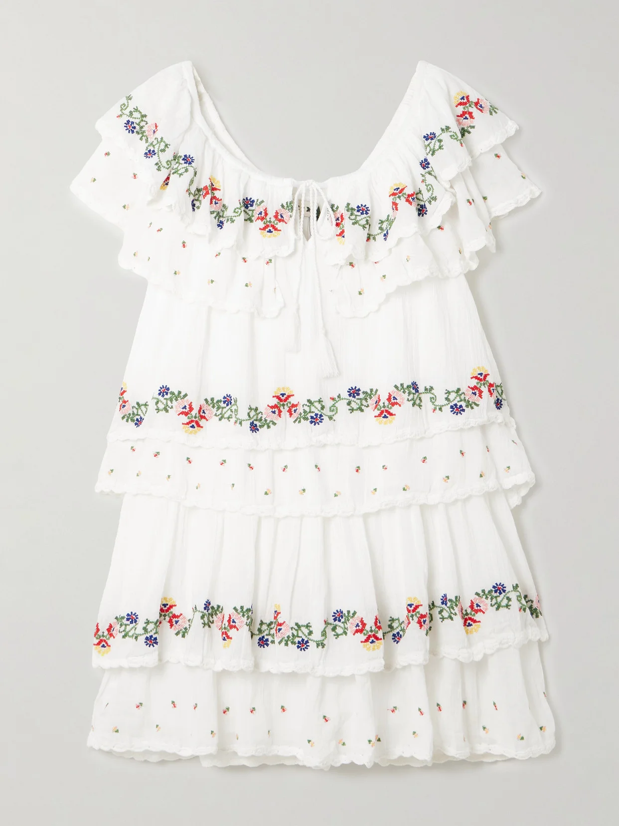 Leilani Tiered Embroidered Cotton-voile Mini Dress - 1
