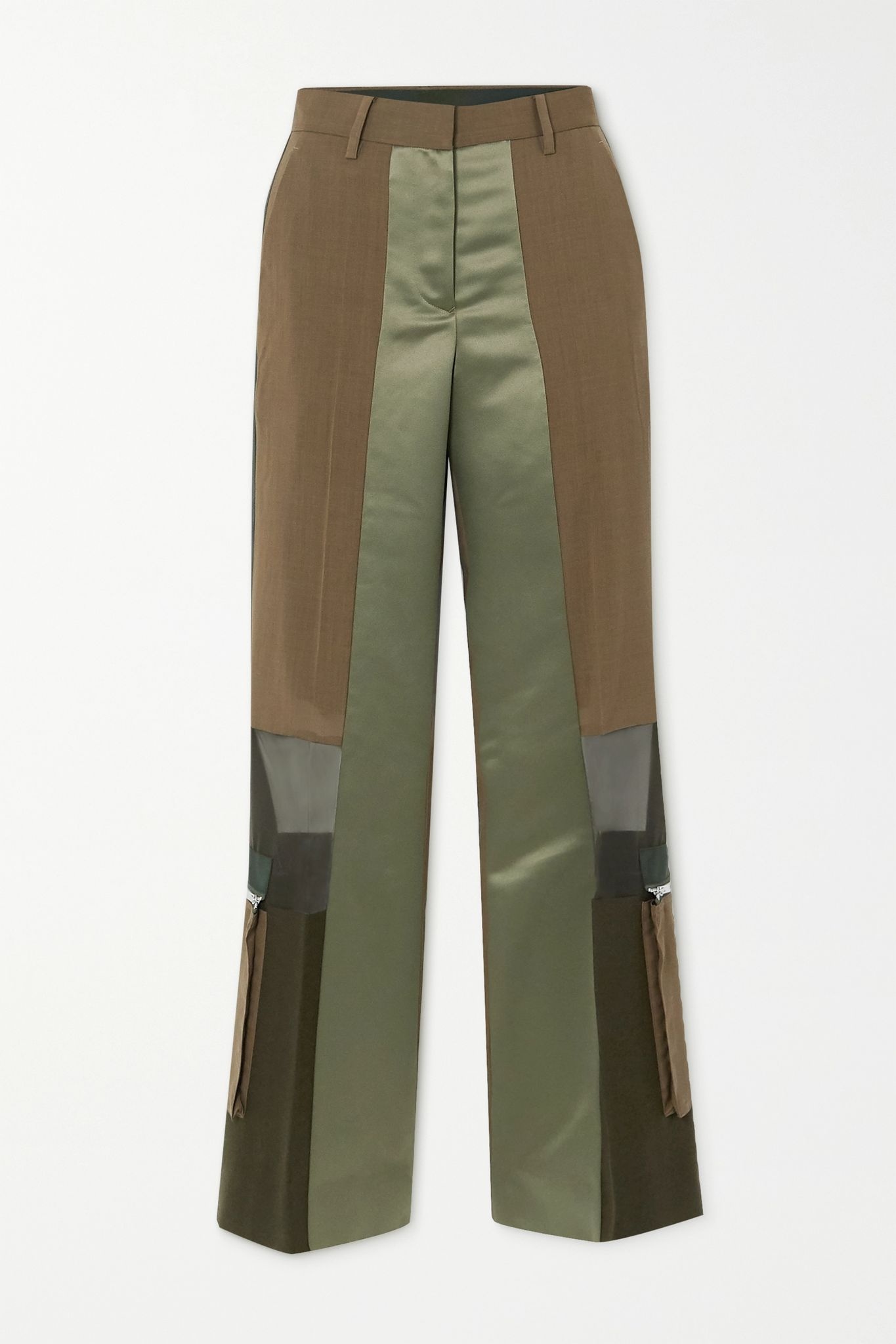 Paneled grosgrain-trimmed wool, satin and chiffon straight-leg pants - 1