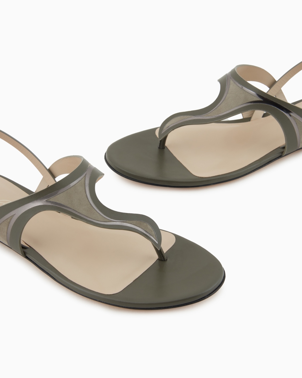 LEATHER AND SUEDE FLAT THONG SANDALS - 5