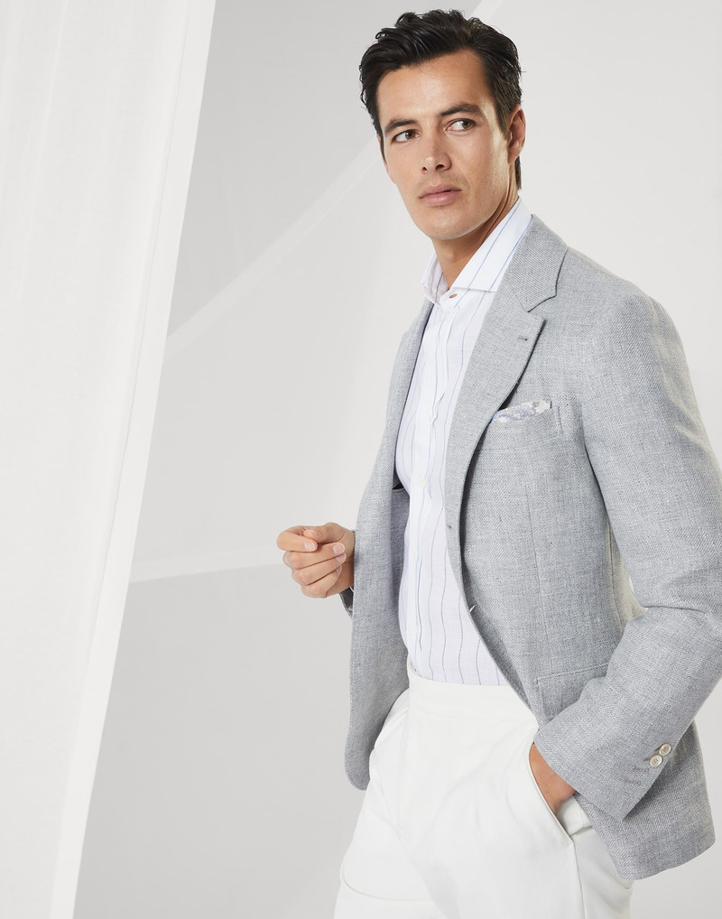 Chalk stripe linen easy fit shirt with spread collar 4