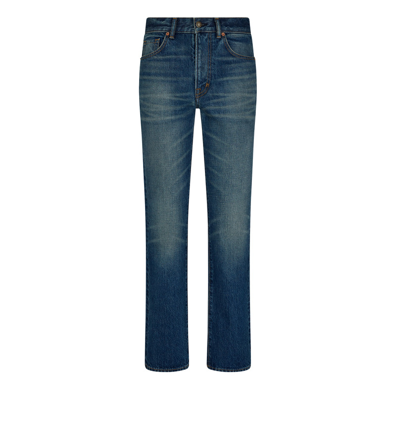 STONE WASHED DENIM STRAIGHT FIT JEANS 1