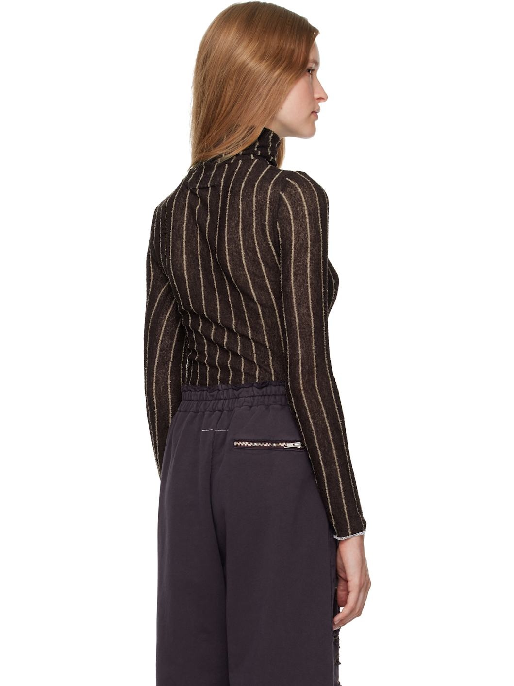 Brown Pinstripes Underpinnings Turtleneck - 3