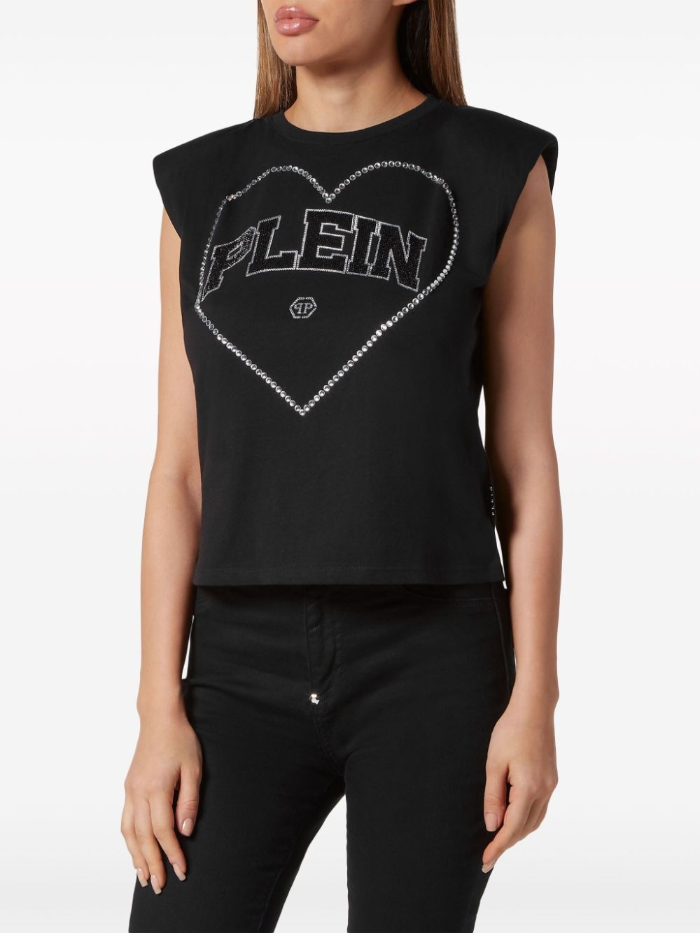 Strass heart cotton tank top - 2
