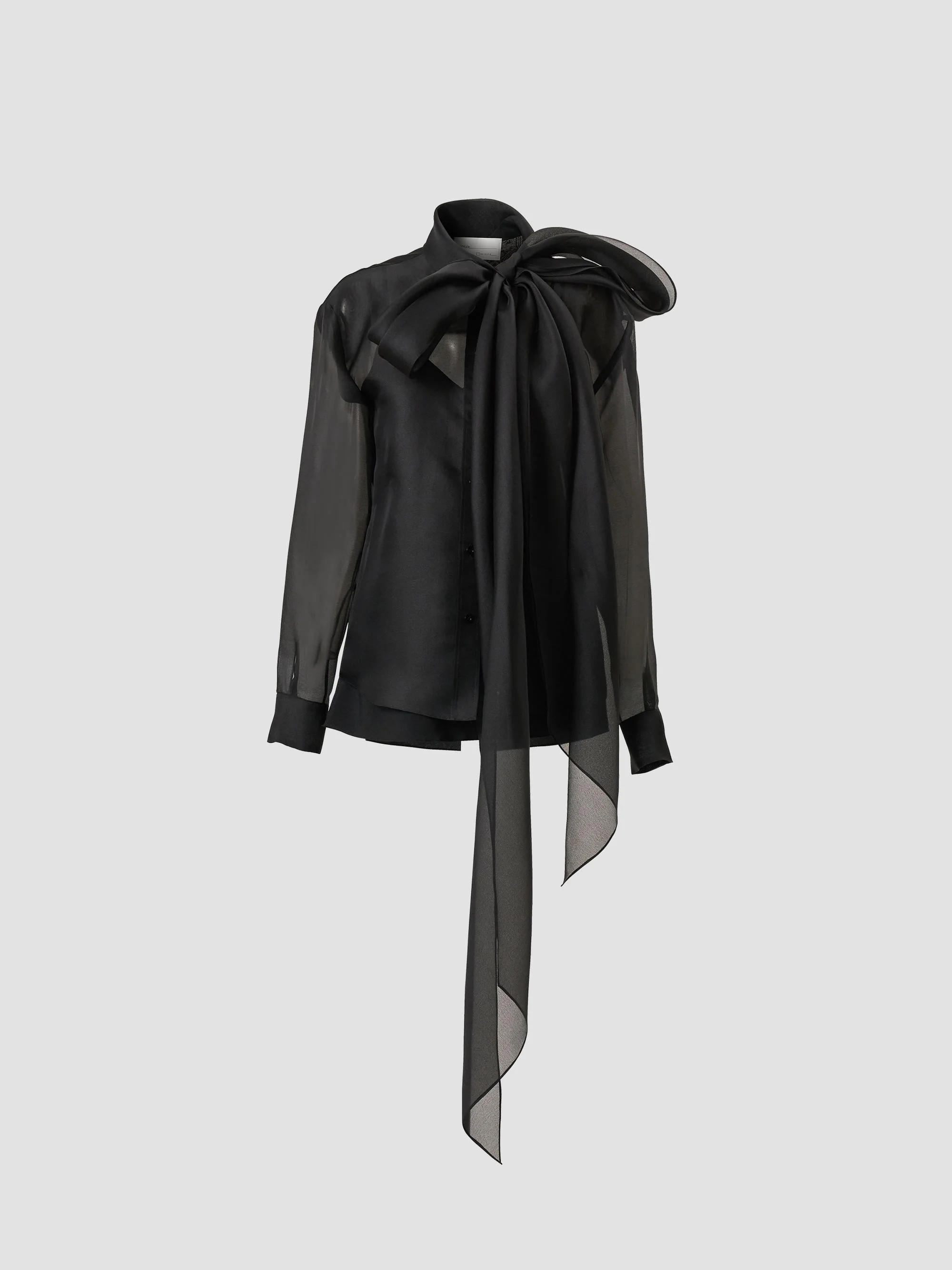 Women's Silk Chiffon Bow Blouse - Black - 1