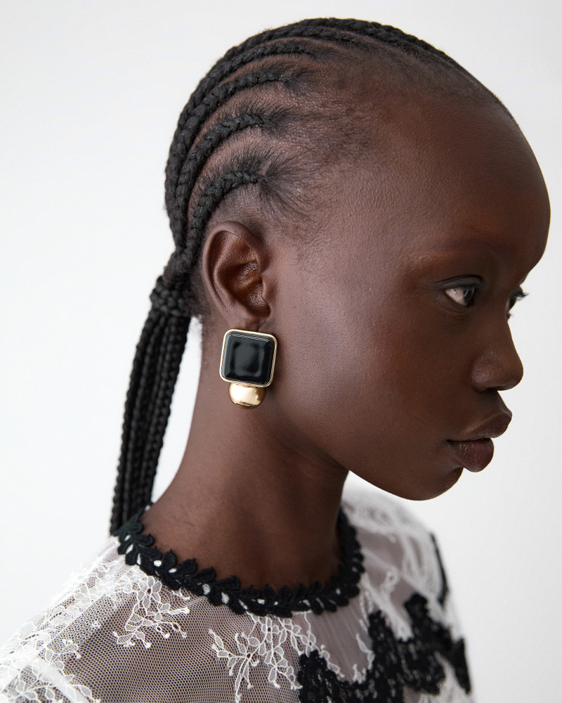 CAROLINA HERRERA Gold Stud Earrings with Resin Squares outlook