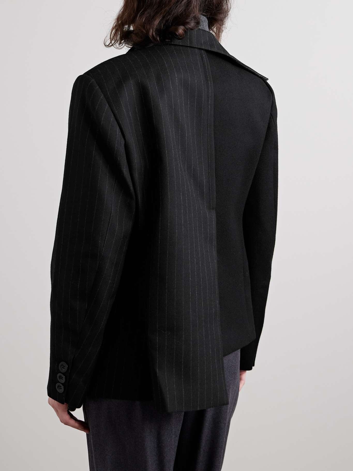 Paneled wool-felt and pinstriped wool-twill blazer - 4