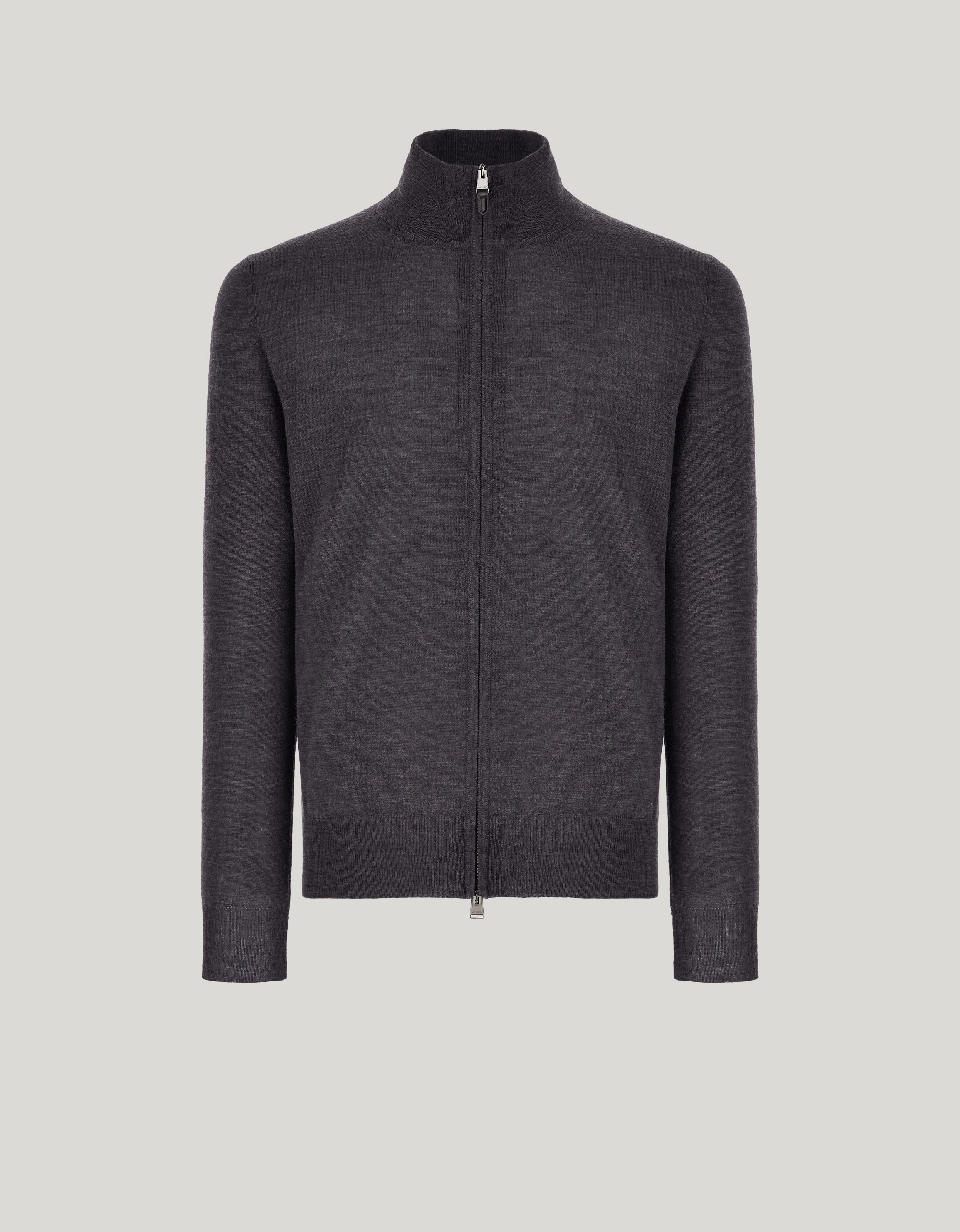 ANTHRACITE MÉLANGE MERINO WOOL TRAVEL CARDIGAN WITH ZIPPER - 1