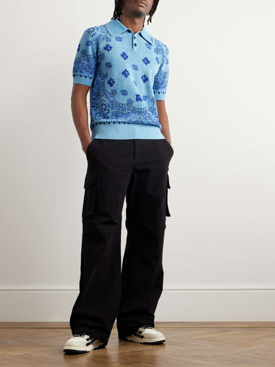 AMIRI Logo-Embroidered Paisley-Jacquard Fleece Polo Shirt outlook