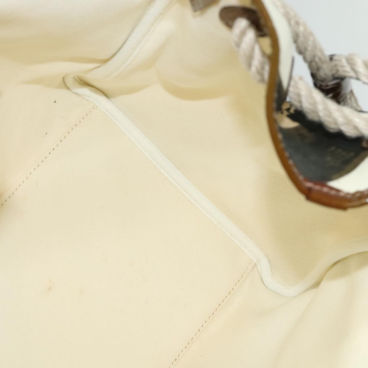 Burberry Tote Bag Canvas Enamel White Black Khaki - 16