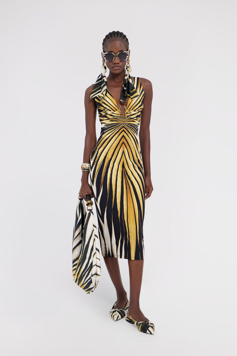 Roberto Cavalli Ray Of Gold Print Dress Midi outlook