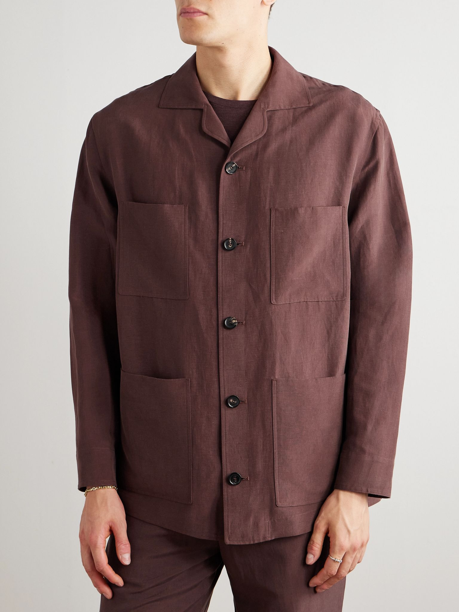 Joele Linen and Silk-Blend Overshirt Brown - 3